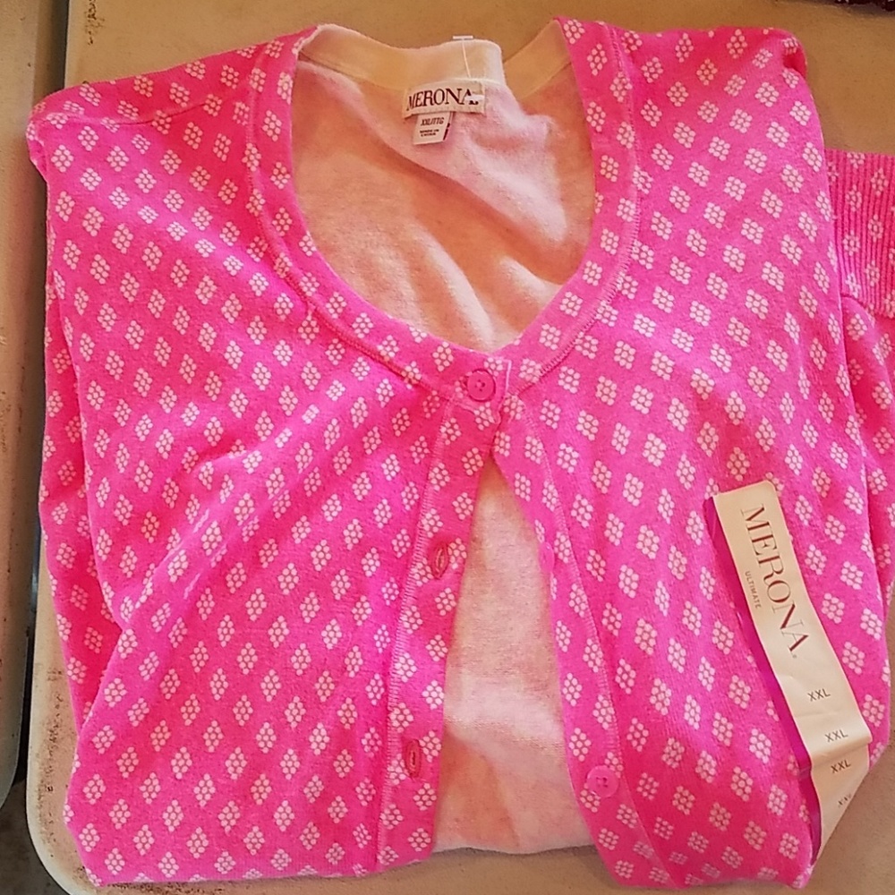 Bright pink cardigan